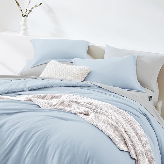 WRENSONGE King Comforter Set, 7 Pieces Ice Blue Soft Bed in a Bag King - Image 4