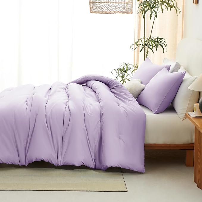 CozyLux Lavender Queen Comforter Set, 3 Pieces Light Purple Solid Breathable - Image 8