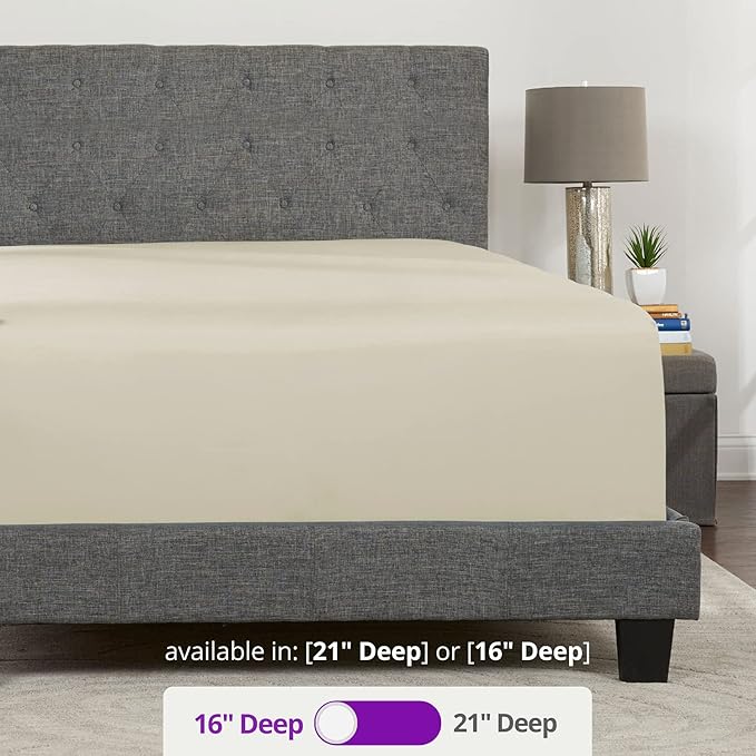 Real 16 Inch Deep Pocket Queen Size Soft Cream Beige Fitted Bed Sheets - Image 3