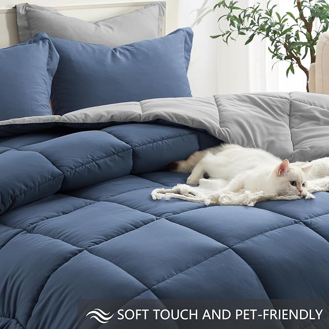 Homelike Moment Oversized Queen Comforter Set Blue, Lightweight Reversible Down - Image 4