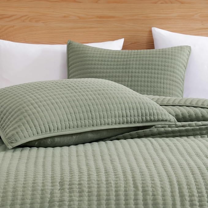 WRENSONGE King Size Quilt-3 Pieces Lightweight Bedspreads Sage Green King Quilt - Image 6