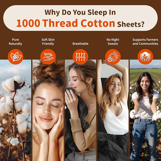 LBRO2M 1000 Thread Count 100% Egyptian Cotton Sheets Set Twin XL, 3 Piece Sets - Image 4