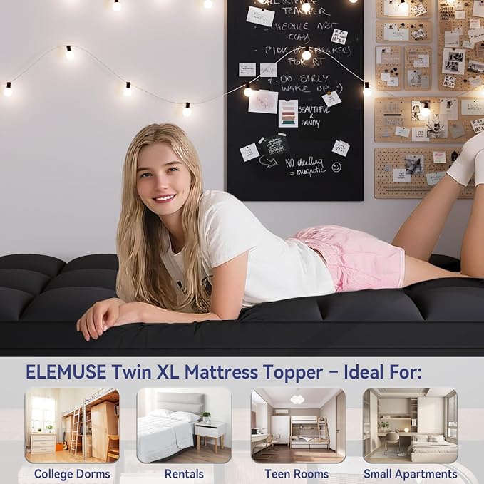ELEMUSE Twin XL Black Mattress Topper - Image 6
