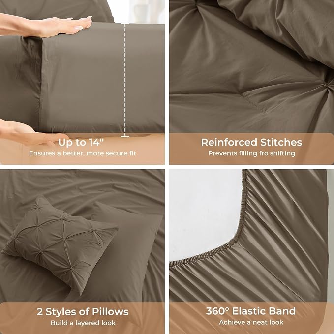 Sasttie Queen Comforter Set, 7-Piece Bed in a Bag, Pintuck Bedding Sets - Image 5