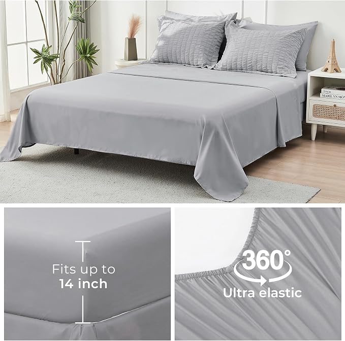 HYMOKEGE Light Grey King Size Comforter Set Seersucker 7 Pieces, All Season - Image 7