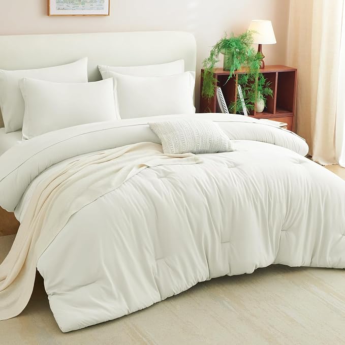 CozyLux King Size Comforter Set Ivory, 7 Pieces Bed in a Bag King Comforter Set - Image 3
