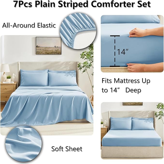 CozyLux King Size Comforter Set Baby Blue, 7 Pieces Bed in a Bag, All Season - Image 5