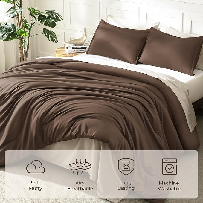 Litanika Brown Comforter Set Full Size, 3 Pieces Lightweight Solid Bedding - Image 3