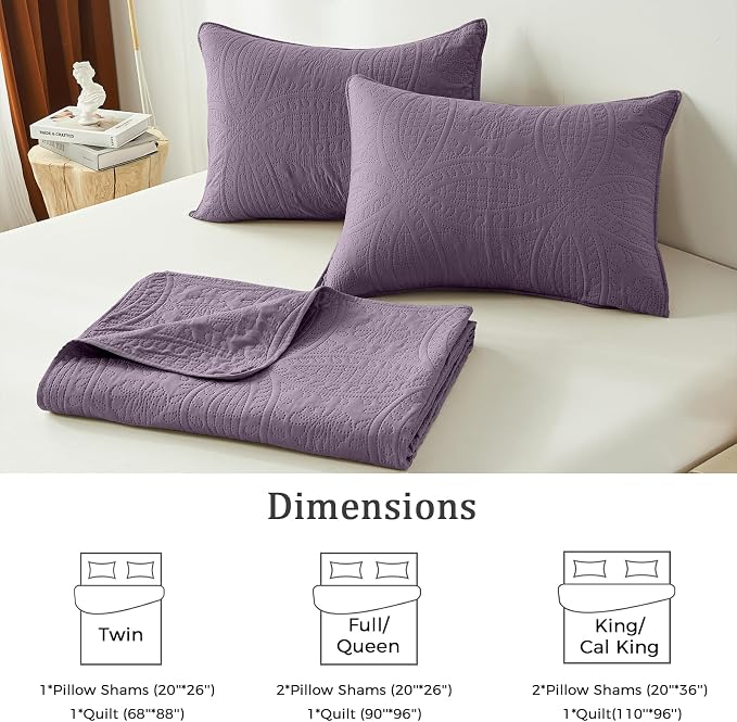akkialla Grayish Purple King/Cal King Quilt Set, Ultrasonic Lightweight - Image 6