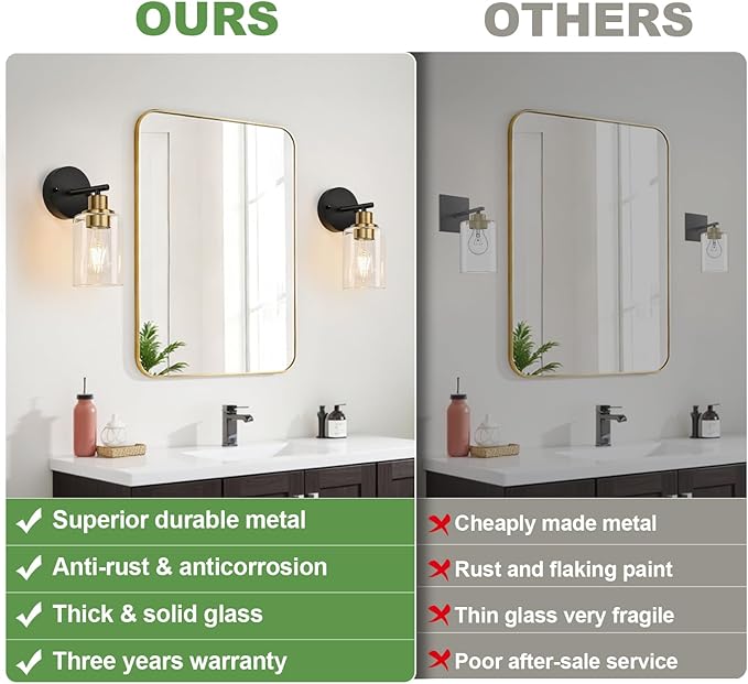 Zarbitta Set of 2 Wall Sconces for Bathroom, Bathroom Wall Lamp for Mirror - Image 3