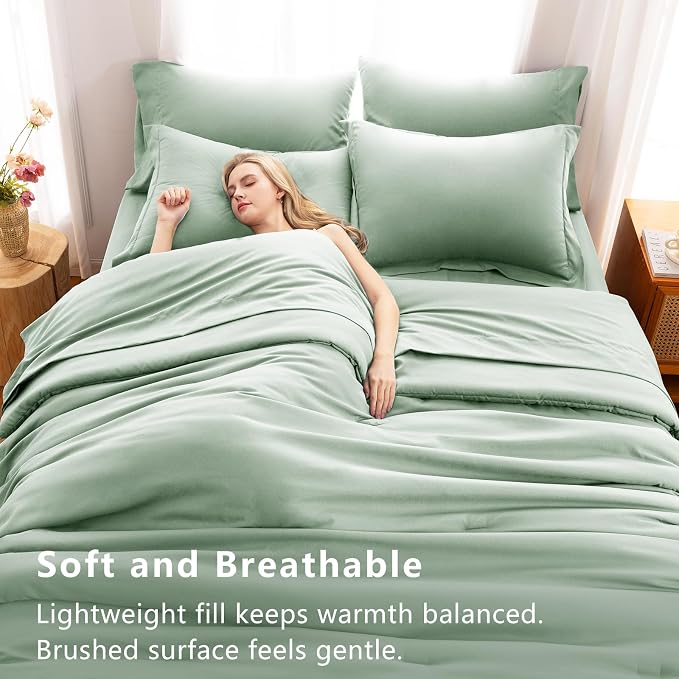 CozyLux Oversized King Comforter Set Sage Green, 7 Pieces Bed in a Bag - Image 5