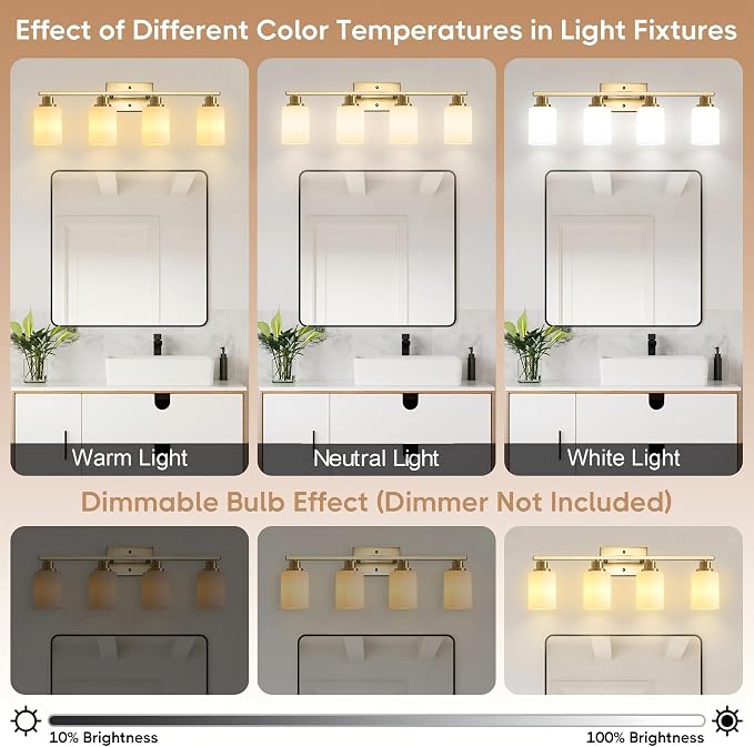 Ascher Bathroom Light Fixtures, 4-Light Vanity Light Over Mirror, Wall Lamp - Image 8