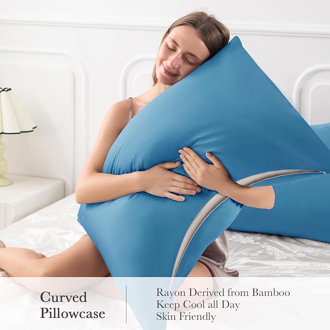 Curved Pillow Case King Size, Side Sleeper Pillow Cases Cover Cooling Rayon - Image 4