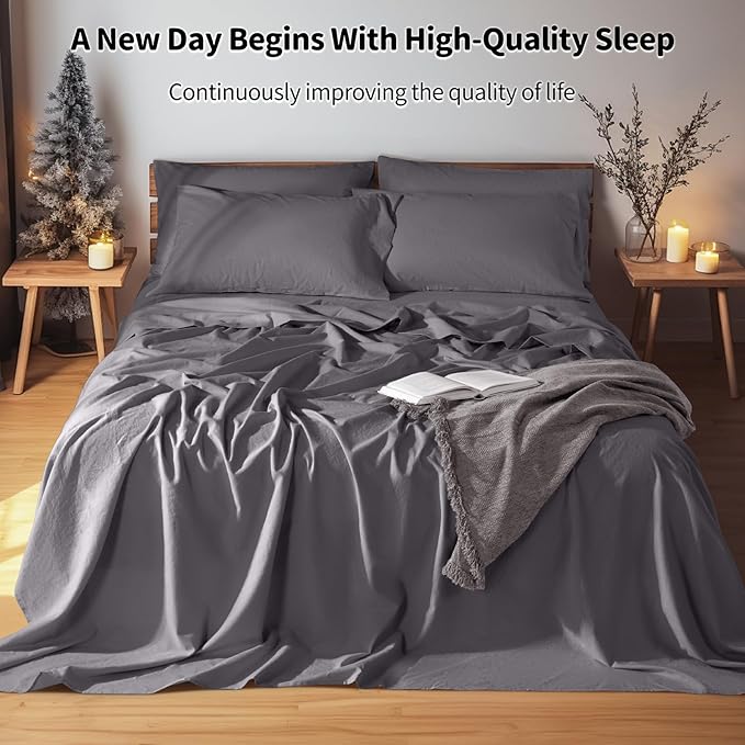 LBRO2M 100% Pure Linen Sheet Set Deep Pocket Up to 16" Bed Sheets Sets - Image 3