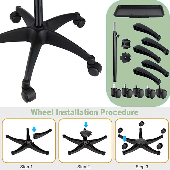 Salon Rolling Tray, Height Adjustable Tattoo Tray Rolling Cart, Storage Utility - Image 4