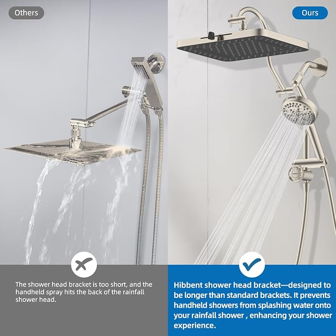 Hibbent cUPC Certified 13'' Shower Head Combo, High Pressure 5 Spray Rainfall - Image 6