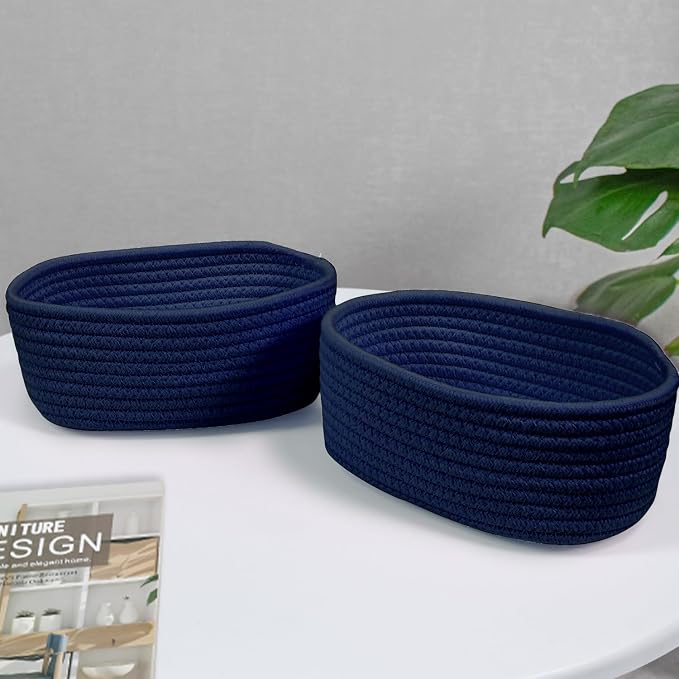 ABenkle 【2 Pack】 Small Woven Baskets, Tiny Oval Shallow Storage Baskets - Image 7