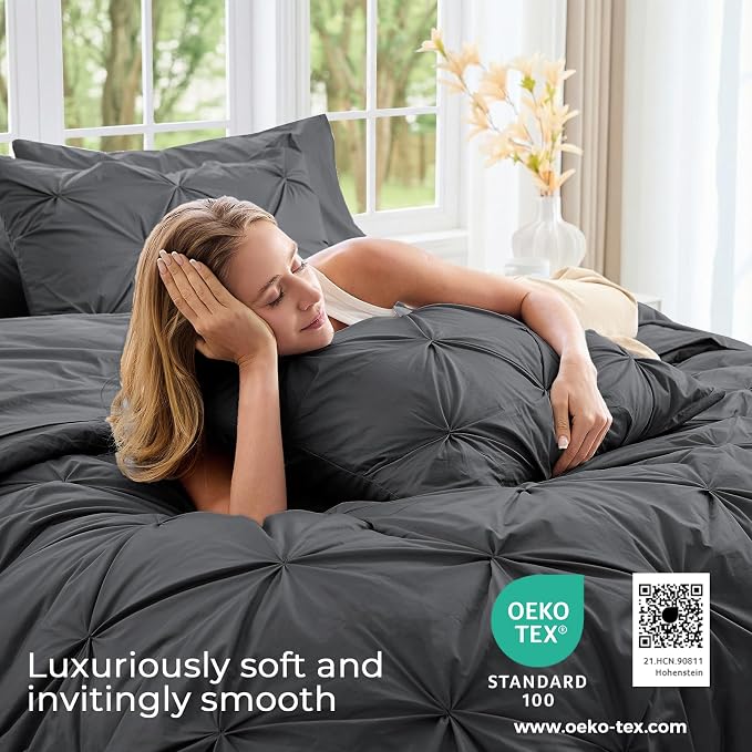 Sasttie Queen Comforter Set, 7-Piece Bed in a Bag, Pintuck Bedding Set - Image 3
