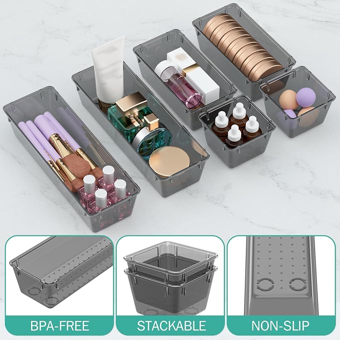 WOWBOX 12 Pack Clear Drawer Organizer Set, Acrylic Drawer Storage Trays - Image 3
