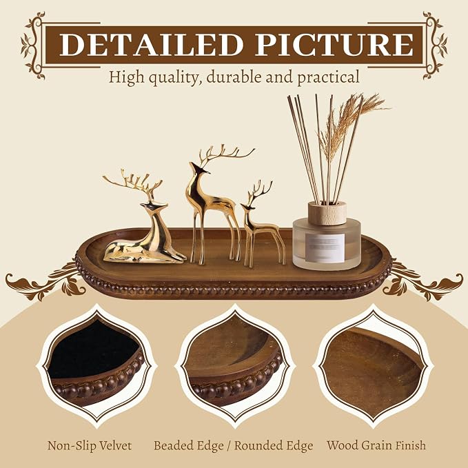 MAONAME Oval Bathroom Vanity Tray, Long Narrow Wood Tray, Rustic Decorative - Image 3