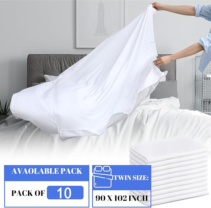 Preboun 10 Pack Queen Flat Sheets 90" x 102" Soft Microfiber Sheets Bulk - Image 2