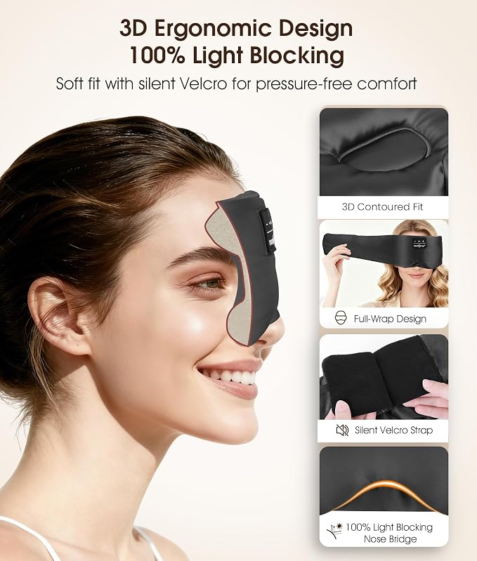 MUSICOZY 3D Silk Bluetooth Sleep Mask Headphones, Mulberry Silk Eye Mask - Image 5