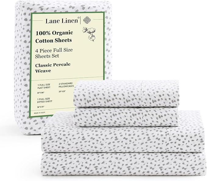 100% Organic Cotton White Full-Sheets Set, 4-Piece Long Staple Percale Weave by LaneLinen