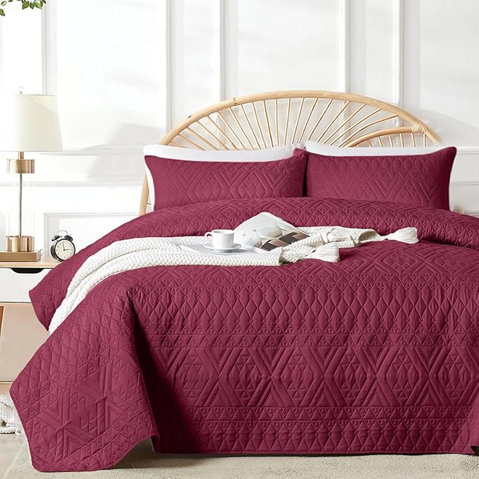 akkialla King/Cal King Quilt Set, Burgundy Lightweight Microfiber Bedspread by akkialla