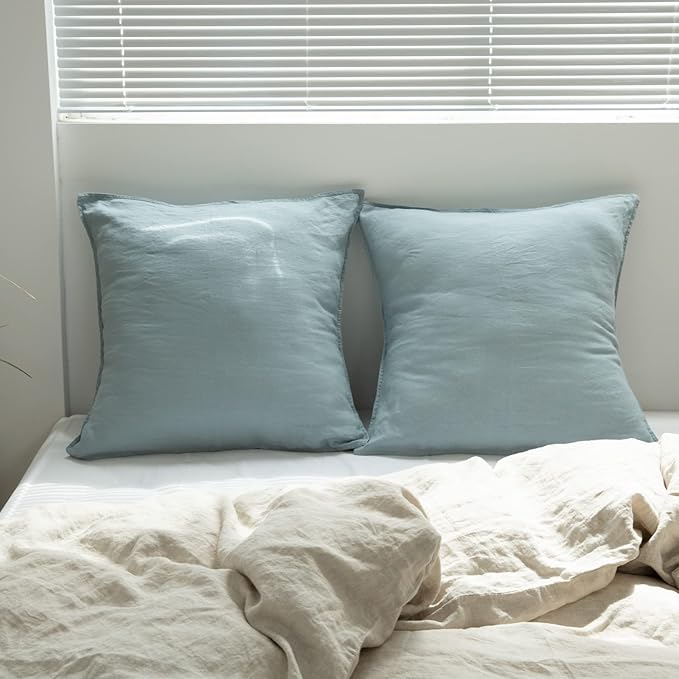 Simple&Opulence 100% Washed Linen Euro Shams 26'' x 26'' Pack of 2, Basic Style - Image 5