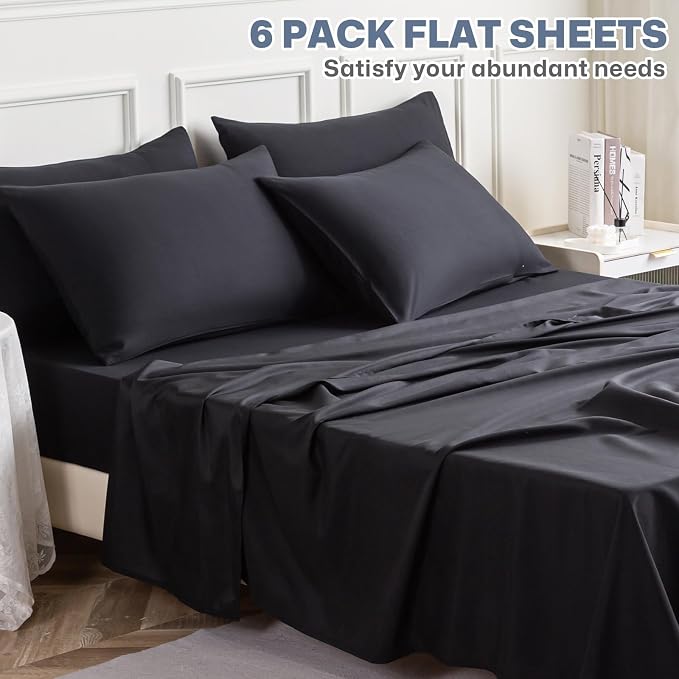 Lavisun Twin Flat Sheets Only, 6 Pack Soft Brushed Microfiber Bedding Sheets - Image 2