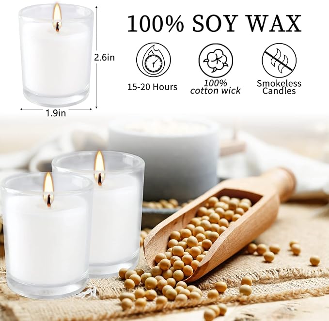 Set of 48 White Votive Candles, Unscented Candles Filled in Clear Glass - Image 4