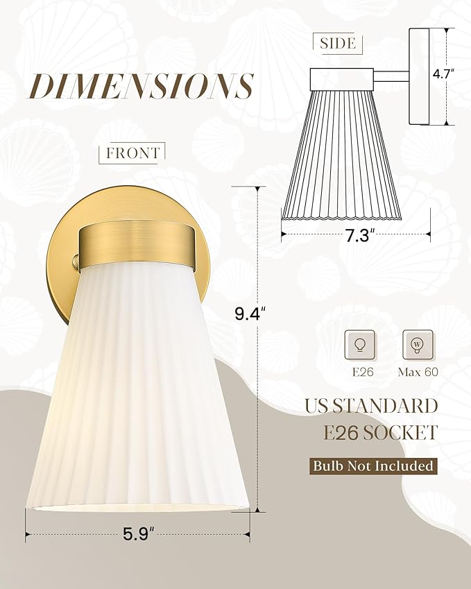 Gold Wall Sconce, HWH Single Wall Light Fixture Brushed Gold Wall Lamp - Image 2