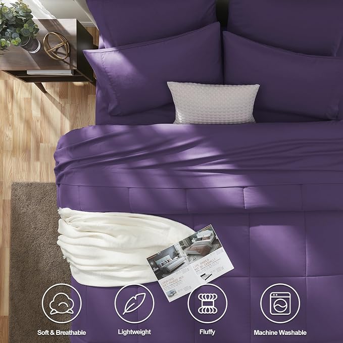 CozyLux Full Size Comforter Sets Purple, 7 Pieces Bed in a Bag, All Season - Image 2