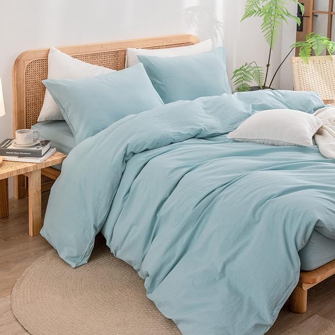 BESTOUCH Duvet Cover Set 100% Washed Cotton Linen Feel Super Soft Comfortable - Image 5