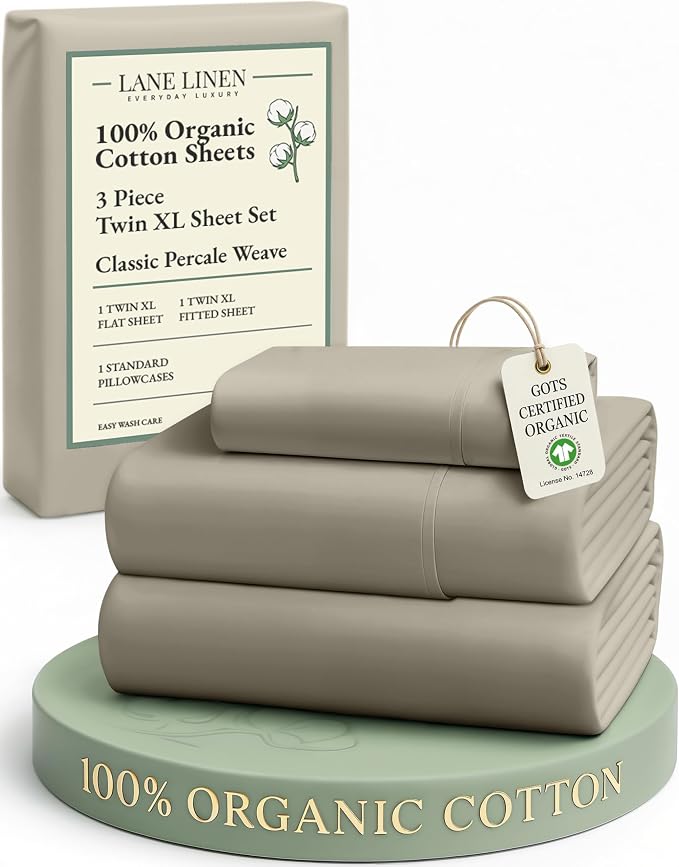LANE LINEN 100% Organic Cotton Sheets Twin Size, Soft & Comfy Mercerized Fully by LaneLinen
