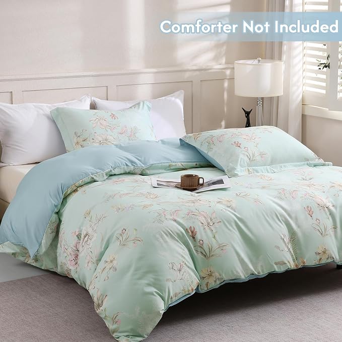 LONAVA Queen Flower 3 Pcs Duvet Cover Set, Breathable Soft Microfiber Light - Image 2