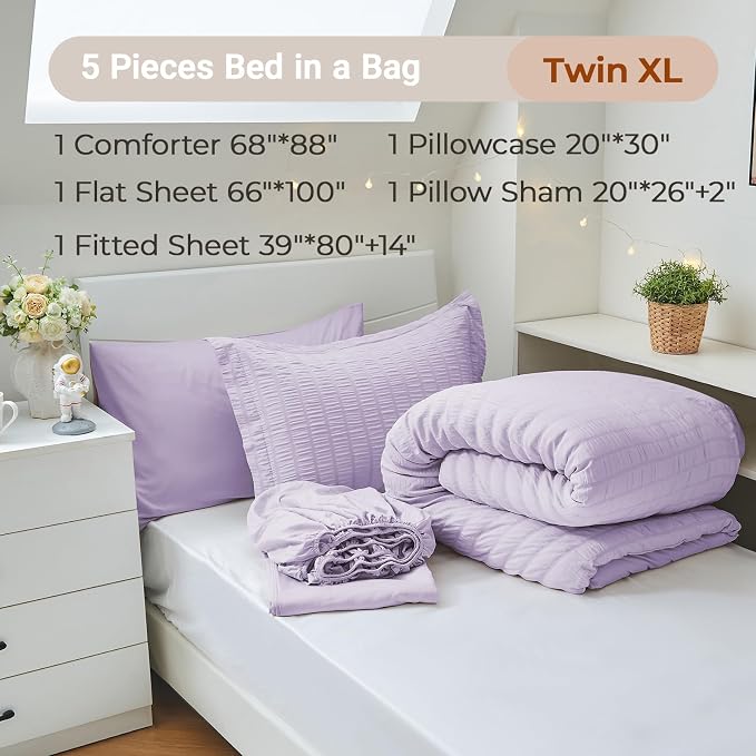 MUXHOMO 5 Pieces Twin XL Comforter Set, Seersucker Bed in a Bag Twin XL Size - Image 4