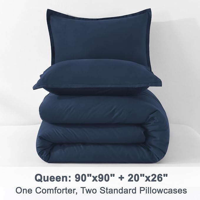 Litanika Navy Blue Comforter Set Queen Size, 3 Pieces Lightweight Solid Bedding - Image 9