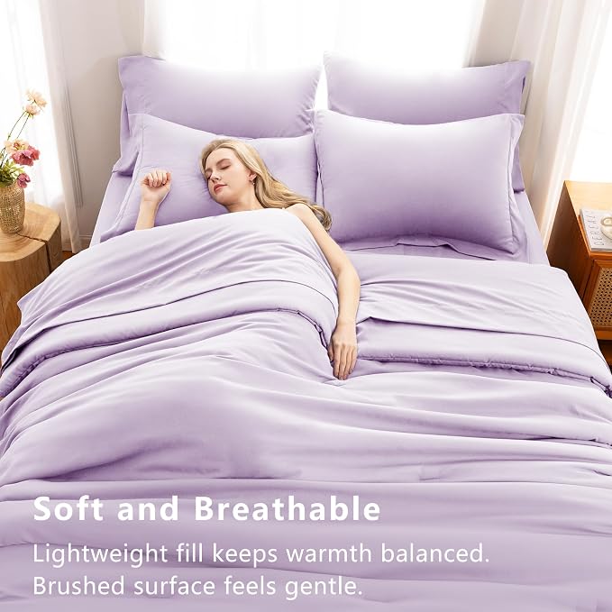 CozyLux Queen Comforter Set Lavender, 7 Pieces Bed in a Bag Queen Comforter Set - Image 5