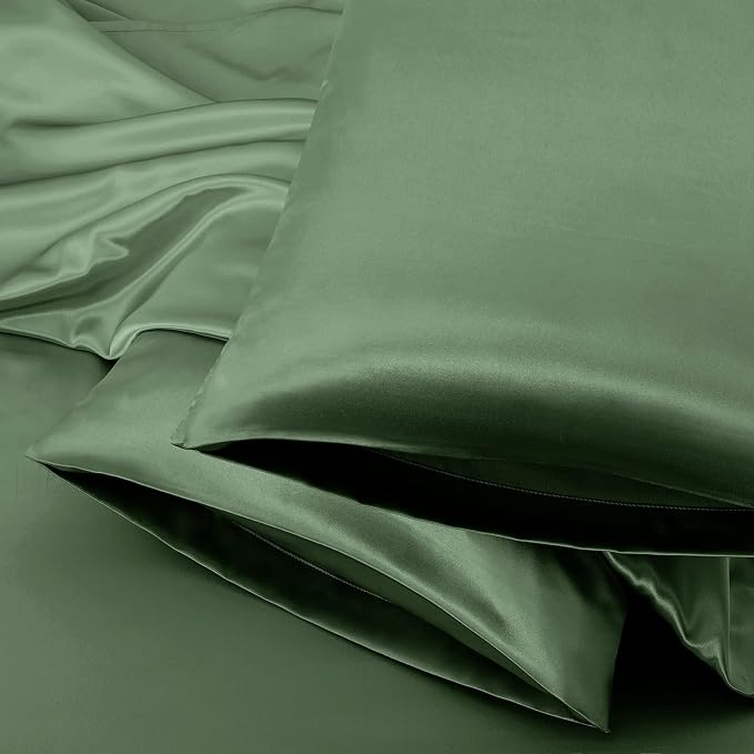 Aormenzy Satin Pillow Cases for Women King Size Set of 2, Woodland Green Satin by Aormenzy
