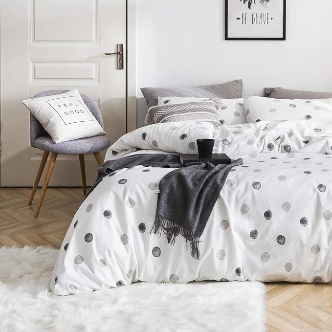SUSYBAO White Polka Dot Duvet Cover King 100% Cotton 3 Pcs Set 1 Modern Grey - Image 2
