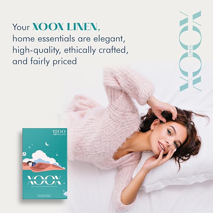 XOOX Linen 100% Egyptian Cotton Queen Pillow Cases Set of 4 - Image 6