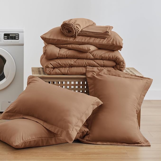Love's cabin Queen Comforter Set Mocha Mousse, 7 Pieces Queen Bed in a Bag - Image 9