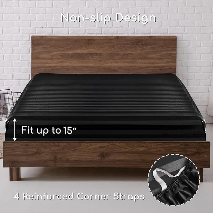 MR&HM Satin Bed Sheets, Twin Size Sheets Set - Image 5