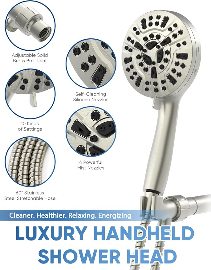 Pavezo® High Pressure Shower Head Handheld 5" Large, 10-mode Portable - Image 8