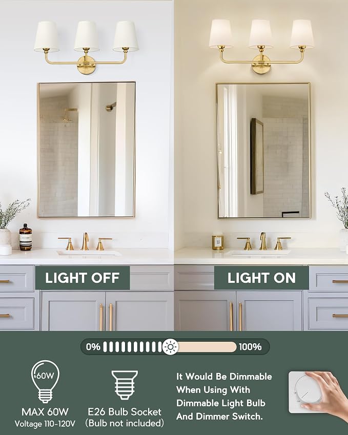 Bathroom Light Fixtures, Brushed Gold Vanity Lights - Image 6