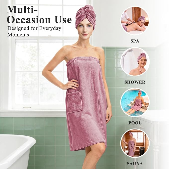 Women’s Adjustable Spa Wrap Towel Set, Microfiber Body Wrap Bathrobe - Image 5