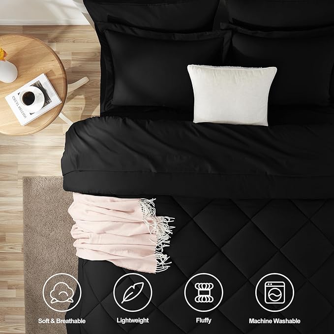 CozyLux Queen Comforter Set Black - Image 2