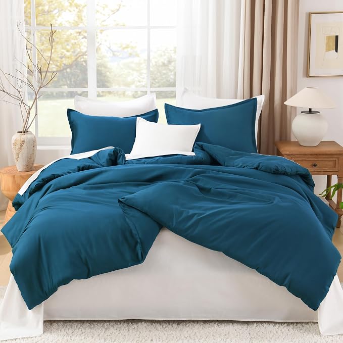 Litanika Teal Comforter King Size, 3 Pieces Turquoise Lightweight Solid Bedding - Image 3