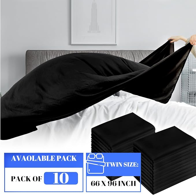 Preboun 10 Pcs Black Flat Sheets Bulk Twin Size Soft Microfiber Top Flat - Image 2